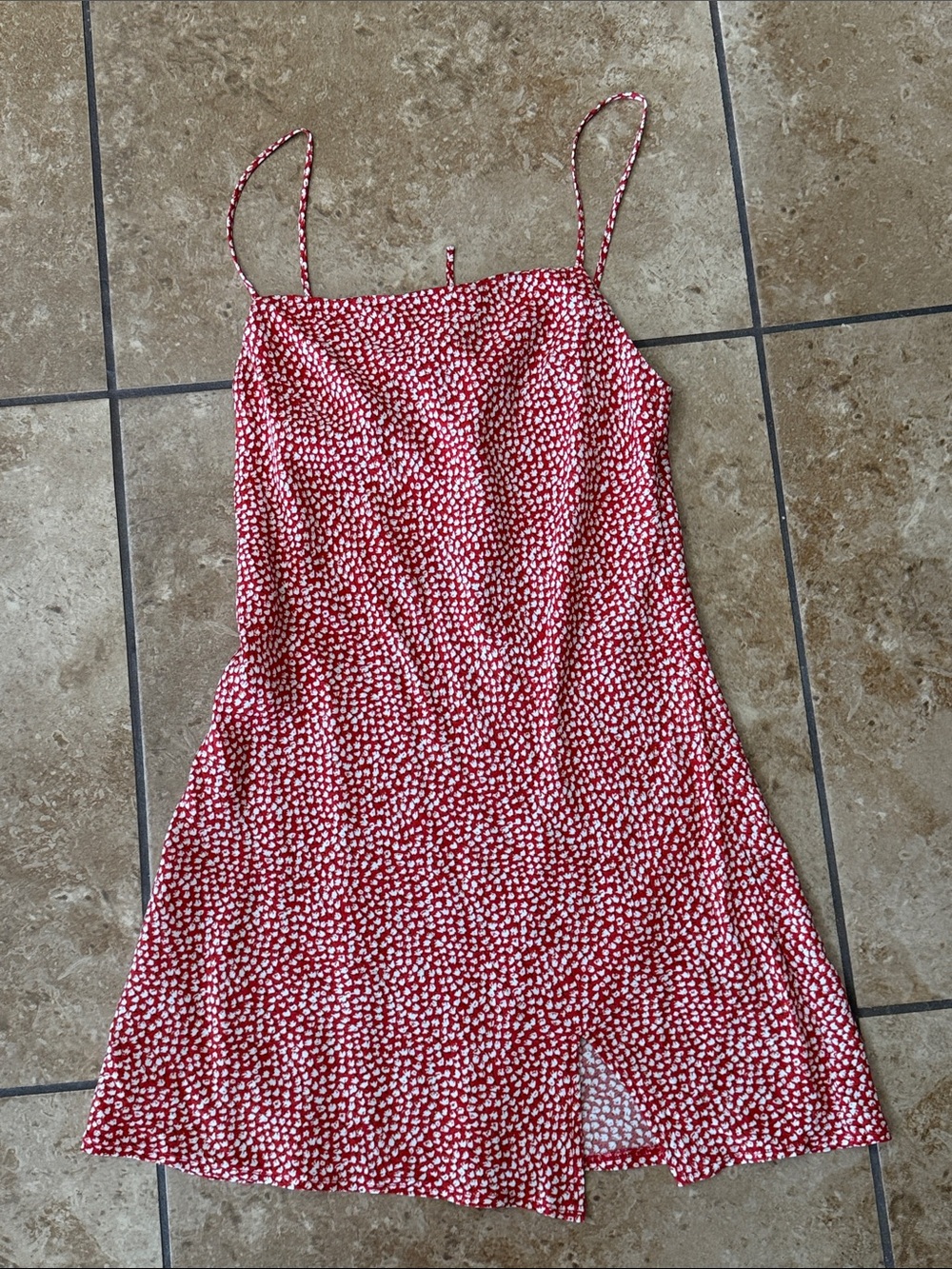 PRINCESS POLLY Red Printed Slip Dress with Spaghetti Straps